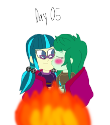 Size: 1280x1460 | Tagged: safe, artist:horroraceman93, derpibooru import, juniper montage, wallflower blush, equestria girls, blushing, chocolate, female, fire, food, glasses, hot chocolate, juniblush, lesbian, shipping, simple background, transparent background