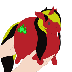 Size: 2200x2200 | Tagged: safe, artist:juani236, derpibooru import, oc, oc:pynoka, pony, undead, unicorn, vampire, vampony, chunk, cute, holding a pony, solo