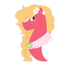 Size: 1280x1024 | Tagged: safe, artist:itstechtock, derpibooru import, big macintosh, earth pony, pony, blaze (coat marking), braid, bust, clothes, female, freckles, gender headcanon, headcanon, lgbt headcanon, orchard blossom, portrait, scarf, simple background, solo, trans girl, trans mare, transgender, transparent background