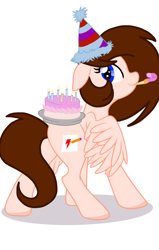 Size: 2139x3368 | Tagged: safe, artist:circuspaparazzi5678, derpibooru import, oc, oc:breanna, pegasus, pony, base used, birthday, birthday cake, cake, food, hat, party hat, party whistle, ponysona, solo
