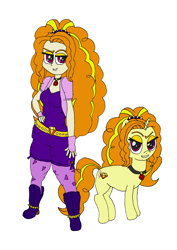 Size: 2476x3504 | Tagged: safe, artist:ewrrfb, derpibooru import, adagio dazzle, human, pony, unicorn, equestria girls, colored, duo, duo female, female, flat colors, human ponidox, jewelry, pendant, purple eyes, self ponidox, simple background, white background