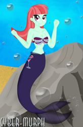Size: 2992x4560 | Tagged: safe, artist:cyber-murph, derpibooru import, melon mint, mermaid, better together, equestria girls, friendship games, background human, belly, belly button, bra, breasts, bubble, cleavage, cute, flowing hair, mermaidized, midriff, pearl, rock, seashell bra, seaweed, signature, species swap, underwater