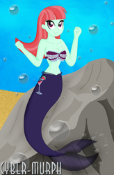 Size: 2992x4560 | Tagged: safe, artist:cyber-murph, derpibooru import, melon mint, mermaid, equestria girls, equestria girls series, friendship games, background human, belly, belly button, bra, breasts, bubble, cleavage, cute, flowing hair, mermaidized, midriff, pearl, rock, seashell bra, seaweed, signature, species swap, underwater