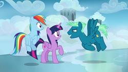 Size: 1920x1080 | Tagged: safe, derpibooru import, screencap, rainbow dash, sky stinger, twilight sparkle, twilight sparkle (alicorn), alicorn, pegasus, pony, top bolt, female, male, mare, stallion