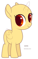 Size: 805x1232 | Tagged: safe, artist:teepew, derpibooru import, oc, oc only, alicorn, pony, alicorn oc, bald, base, eyelashes, female, filly, horn, signature, simple background, smiling, solo, transparent background, wings