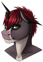 Size: 643x931 | Tagged: safe, artist:imreer, derpibooru import, oc, oc only, anthro, unicorn, bust, horn, male, simple background, smiling, solo, transparent background, unicorn oc