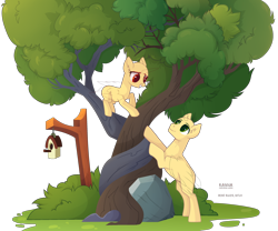 Size: 3190x2655 | Tagged: safe, artist:teepew, derpibooru import, oc, oc only, alicorn, .psd available, alicorn oc, bald, base, duo, eyelashes, horn, intertwined trees, looking at each other, male, outdoors, signature, simple background, smiling, stallion, transparent background, tree, wings