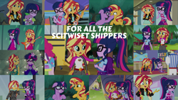 Size: 1968x1107 | Tagged: safe, derpibooru import, edit, edited screencap, editor:quoterific, screencap, sci-twi, sunset shimmer, twilight sparkle, better together, dance magic, eqg summertime shorts, equestria girls, friendship games, get the show on the road, legend of everfree, mirror magic, monday blues, rollercoaster of friendship, spring breakdown, spoiler:eqg specials, female, lesbian, scitwishimmer, shipping, sunsetsparkle