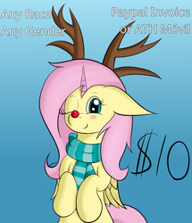 Size: 1495x1736 | Tagged: safe, artist:wapamario63, fluttershy, pegasus, pony, cute, female, mare, reindeer costume, shyabetes, solo, ych example, your character here