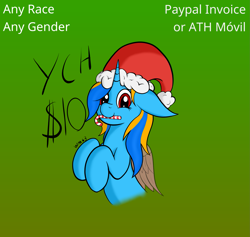 Size: 1893x1792 | Tagged: safe, artist:wapamario63, oc, oc only, oc:wapa viddter, unicorn, candy cane, female, gradient background, mare, santa hat, solo, ych example, your character here