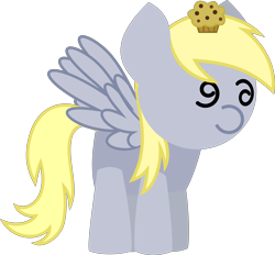 Size: 6747x6248 | Tagged: safe, artist:isaac_pony, derpibooru import, derpy hooves, pegasus, pony, cute, female, food, horns, kibiy pony, muffin, show accurate, simple background, smiling, solo, spread wings, standing, transparent background, vector, wings