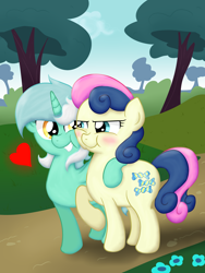 Size: 3024x4032 | Tagged: safe, artist:background basset, derpibooru import, bon bon, lyra heartstrings, sweetie drops, earth pony, pony, unicorn, :t, arm around neck, blushing, cute, duo, duo female, female, grin, heart, lesbian, lyrabon, mare, puffy cheeks, shipping, smiling