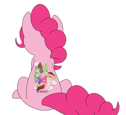 Size: 6000x5500 | Tagged: safe, artist:aaron amethyst, derpibooru import, gummy, pinkie pie, earth pony, pony, apple, back, cake, chocolate, cupcake, female, food, icing bag, pie, simple background, solo, tattoo, transparent background