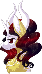 Size: 378x671 | Tagged: safe, artist:velnyx, derpibooru import, oc, oc:solar plexus, pony, bust, female, horns, portrait, simple background, solo, transparent background