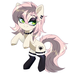 Size: 3000x3000 | Tagged: safe, artist:_spacemonkeyz_, derpibooru import, oc, oc only, earth pony, pony, choker, clothes, female, kneesocks, mare, piercing, rearing, simple background, socks, solo, transparent background