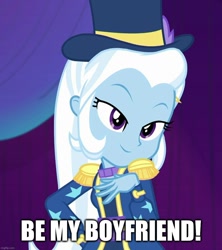 Size: 958x1080 | Tagged: safe, derpibooru import, edit, edited screencap, screencap, trixie, equestria girls, spring breakdown, bronybait, caption, female, image macro, solo, text