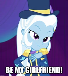 Size: 958x1080 | Tagged: safe, derpibooru import, edit, edited screencap, screencap, trixie, equestria girls, spring breakdown, bronybait, caption, female, image macro, solo, text