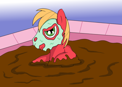 Size: 1400x1000 | Tagged: safe, artist:amateur-draw, derpibooru import, big macintosh, earth pony, pony, male, mud, mud bath, mud mask, muddy, request, requested art, simple background, solo, spa, stallion