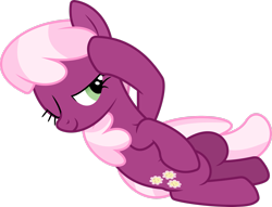 Size: 2803x2139 | Tagged: safe, artist:dasprid, derpibooru import, cheerilee, earth pony, pony, bedroom eyes, female, lying down, mare, on back, one eye closed, simple background, transparent background, vector, wink