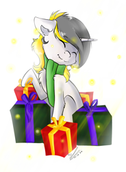 Size: 1280x1741 | Tagged: safe, artist:yuris, derpibooru import, oc, oc only, pony, unicorn, christmas, holiday, simple background, solo, white background