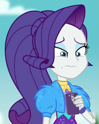 Size: 503x632 | Tagged: safe, derpibooru import, screencap, rarity, better together, equestria girls, lost and pound, cropped, phone, solo