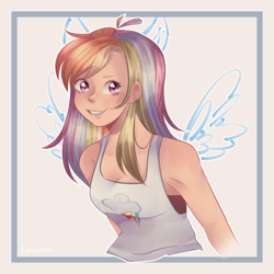 Size: 1200x1200 | Tagged: safe, artist:laismexx, derpibooru import, rainbow dash, human, cute, dashabetes, eared humanization, humanized, open mouth, winged humanization, wings