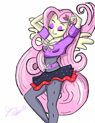 Size: 2976x3850 | Tagged: safe, artist:snake-em, derpibooru import, fluttershy, anthro, dance magic, equestria girls, spoiler:eqg specials, arm behind head, ponied up, solo, street ballet tutu