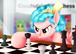 Size: 1920x1372 | Tagged: safe, artist:leonkay, derpibooru import, cozy glow, pegasus, pony, blurry background, chess, female, filly, solo