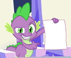 Size: 512x419 | Tagged: safe, derpibooru import, edit, screencap, spike, dragon, season 6, the crystalling, claws, cropped, crystal heart, dreamworks face, fangs, hero, male, poster, simple background, smiling, smug, solo, template, transparent background