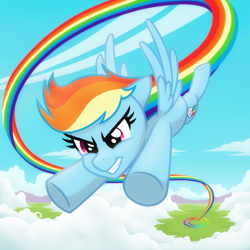 Size: 2048x2048 | Tagged: safe, artist:whitequartztheartist, derpibooru import, rainbow dash, pegasus, pony, female, flying, mare, perspective, solo, sonic rainboom