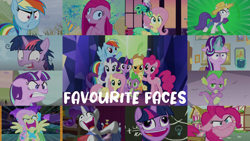 Size: 1958x1101 | Tagged: safe, derpibooru import, editor:quoterific, applejack, fluttershy, pinkie pie, rainbow dash, rarity, spike, starlight glimmer, twilight sparkle, twilight sparkle (alicorn), alicorn, dragon, earth pony, pegasus, pony, unicorn, best gift ever, fame and misfortune, lesson zero, make new friends but keep discord, marks for effort, party of one, secrets and pies, simple ways, tanks for the memories, the best night ever, the cutie map, :i, chalkboard, derp, do i look angry, faic, female, floppy ears, flutterrage, i mean i see, mane six, mare, pinkamena diane pie, pudding face, quiet, rarihick, twilight snapple, twilight's castle, why i'm creating a gown darling, you're going to love me