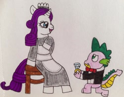 Size: 1280x1001 | Tagged: safe, artist:darkstarnightwalker, derpibooru import, rarity, spike, dragon, pony, unicorn, female, male, mare, marriage proposal, shipping, sparity, straight, traditional art