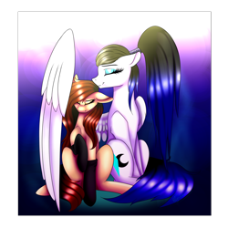 Size: 1600x1600 | Tagged: safe, artist:minelvi, derpibooru import, oc, oc only, earth pony, pegasus, pony, duo, earth pony oc, eyelashes, eyes closed, female, hug, makeup, mare, pegasus oc, simple background, transparent background, winghug, wings