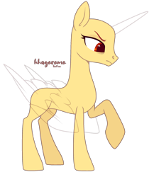 Size: 1770x2038 | Tagged: safe, artist:teepew, derpibooru import, oc, oc only, alicorn, pony, alicorn oc, bald, base, frown, horn, raised hoof, signature, simple background, solo, transparent background, wings