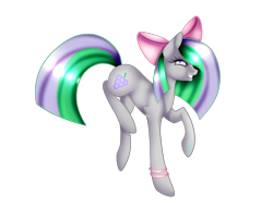 Size: 1600x1200 | Tagged: safe, artist:minelvi, derpibooru import, oc, oc:grape grass, earth pony, pony, bow, earth pony oc, eyelashes, female, grin, hair bow, mare, raised hoof, simple background, smiling, solo, transparent background