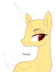 Size: 2416x3092 | Tagged: safe, artist:teepew, derpibooru import, oc, oc only, alicorn, pony, alicorn oc, bald, base, bust, frown, horn, looking back, signature, simple background, solo, transparent background, wings