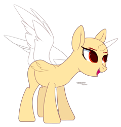 Size: 3729x3894 | Tagged: safe, artist:teepew, derpibooru import, oc, oc only, alicorn, pony, alicorn oc, bald, base, horn, open mouth, signature, simple background, smiling, solo, transparent background, wings