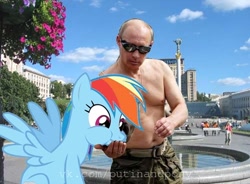 Size: 544x400 | Tagged: safe, derpibooru import, edit, rainbow dash, human, pony, feeding, female, irl, irl human, mare, photo, ponies in real life, vladimir putin