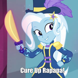 Size: 1280x1280 | Tagged: safe, derpibooru import, edit, edited screencap, screencap, trixie, better together, equestria girls, street magic with trixie, caption, image macro, mahō tsukai pretty cure!, reference, text