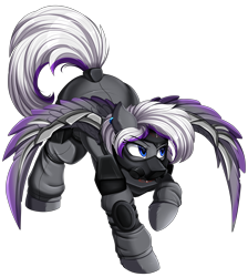 Size: 3330x3709 | Tagged: safe, artist:pridark, oc, oc only, pegasus, pony, fallout equestria, badass, blades, commission, enclave, high res, male, mask, raised hoof, simple background, solo, transparent background