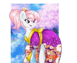 Size: 3621x2993 | Tagged: safe, artist:nightydream, derpibooru import, oc, oc:cherry blossom, pony, unicorn, clothes, female, kimono (clothing), mare, solo