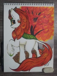 Size: 1536x2048 | Tagged: safe, artist:gleamydreams, derpibooru import, autumn blaze, kirin, female, outdoors, solo, traditional art, tree