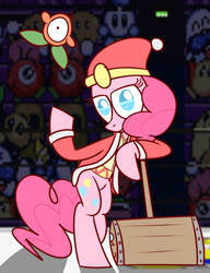 Size: 1216x1582 | Tagged: safe, artist:mr-degration, derpibooru import, pinkie pie, pony, bipedal, clothes, costume, crossover, female, hammer, hat, king dedede, kirby, solo