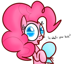 Size: 1280x1143 | Tagged: safe, artist:mr-degration, derpibooru import, pinkie pie, earth pony, pony, balloon, bronybait, female, question, simple background, solo, transparent background