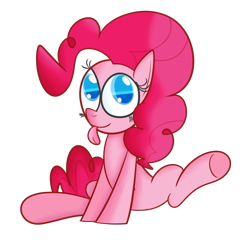 Size: 1641x1581 | Tagged: safe, artist:mr-degration, derpibooru import, pinkie pie, earth pony, pony, colored pupils, female, simple background, sitting, solo, tongue out, transparent background