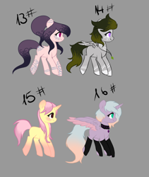 Size: 696x823 | Tagged: safe, artist:minelvi, derpibooru import, oc, oc only, alicorn, earth pony, pegasus, pony, unicorn, alicorn oc, base used, earth pony oc, gray background, horn, jewelry, necklace, pegasus oc, simple background, unicorn oc, wings