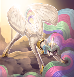 Size: 3000x3138 | Tagged: safe, artist:dimfann, princess celestia, alicorn, pony, crown, female, impossibly long mane, jewelry, long mane, mare, necc, regalia, solo