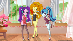 Size: 1920x1080 | Tagged: safe, alternate version, artist:charliexe, edit, adagio dazzle, aria blaze, sonata dusk, equestria girls, rainbow rocks, adoragio, adorasexy, ariabetes, cheongsam, clothes, cute, dress, female, flats, hand fan, indoors, legs, looking at you, one eye closed, pigtails, ponytail, schrödinger's pantsu, sexy, shoes, smiling, socks, sonatabetes, stockings, the dazzlings, thigh highs, trio, twintails, wallpaper, wallpaper edit, wink, zettai ryouiki