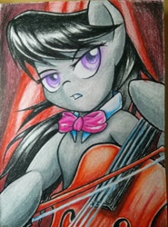 Size: 780x1052 | Tagged: safe, artist:elusiveautumn, octavia melody, earth pony, pony, bowtie, cello, colored pencil drawing, female, mare, musical instrument, solo, traditional art