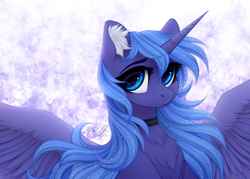 Size: 2450x1750 | Tagged: safe, artist:vird-gi, princess luna, alicorn, pony, bust, chest fluff, choker, cute, ear fluff, female, looking at you, lunabetes, mare, portrait, s1 luna, solo, spread wings, wings